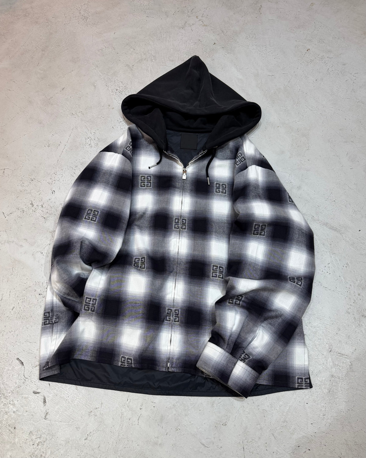 GIVENCHY Check-Pattern Oversize Hooded Shirt JKT