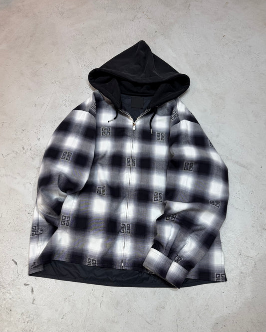 GIVENCHY Check-Pattern Oversize Hooded Shirt JKT